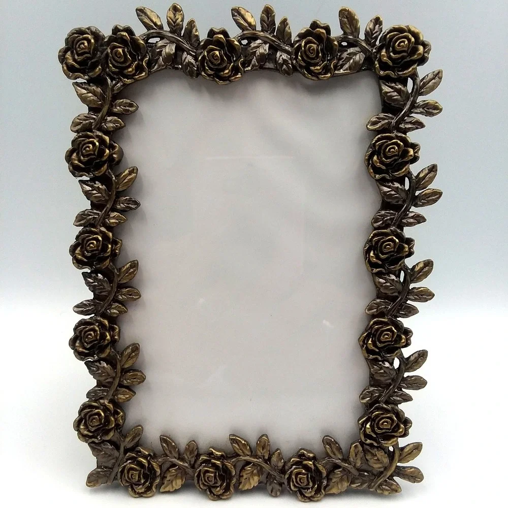 Rose Floral‎ Picture Frame Bronze Finish Photo Display Tabletop Decor 4.75x6.5